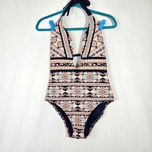 Kona Sol Halter Navy Floral Swimsuit Size M